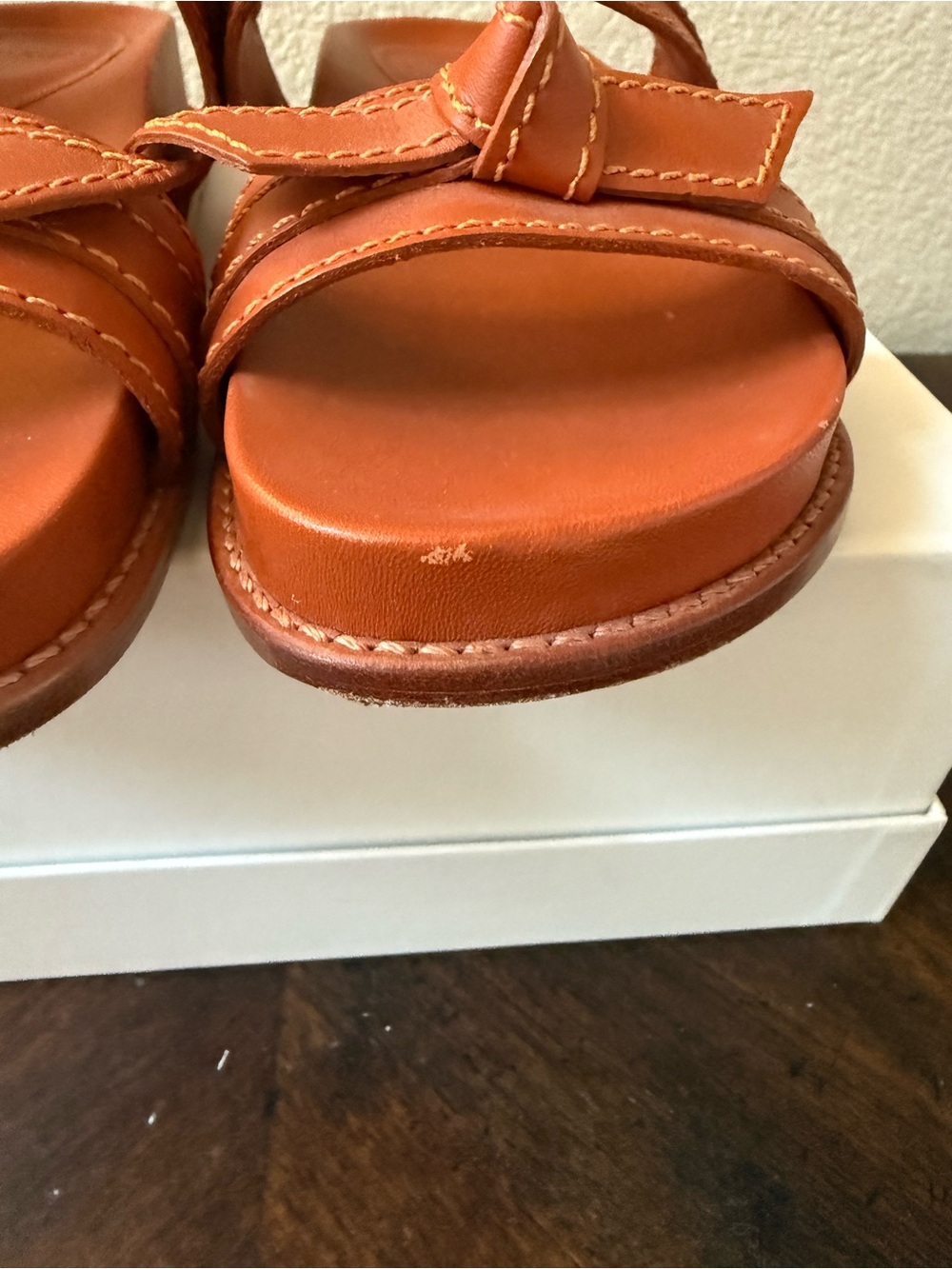 ALEXANDRE BIRMAN Clarita Sport Cognac Brown Leather Flat Sandals EU 37.5 US 7.5 - Picture 6 of 11